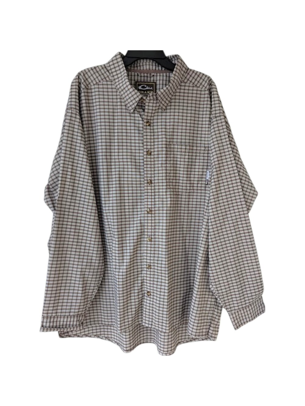 Drake Clothing Co Shirt Mens 2XL Plaid Long Sleeve Button Up Brown Tee 28x32/35